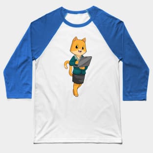 Cat as Secretary with Laptop Baseball T-Shirt